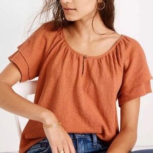 Madewell texture and thread orange peasant top XL